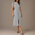 thumbnail image 4 of SMihono Women's 2025 Summer Casual Midi Dress Short Sleeve Crewneck T Shirt Beach Front Slit Vacation Fall Long Dresses Gray L, 4 of 7