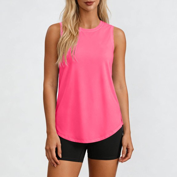Wovilon Women's Tank Tops, UPF 50 Sun Protection Sleeveless Shirts for Women, Crew Neck Loose Fit Athletic Workout Tops, Lightweight Solid Color Summer Activewear