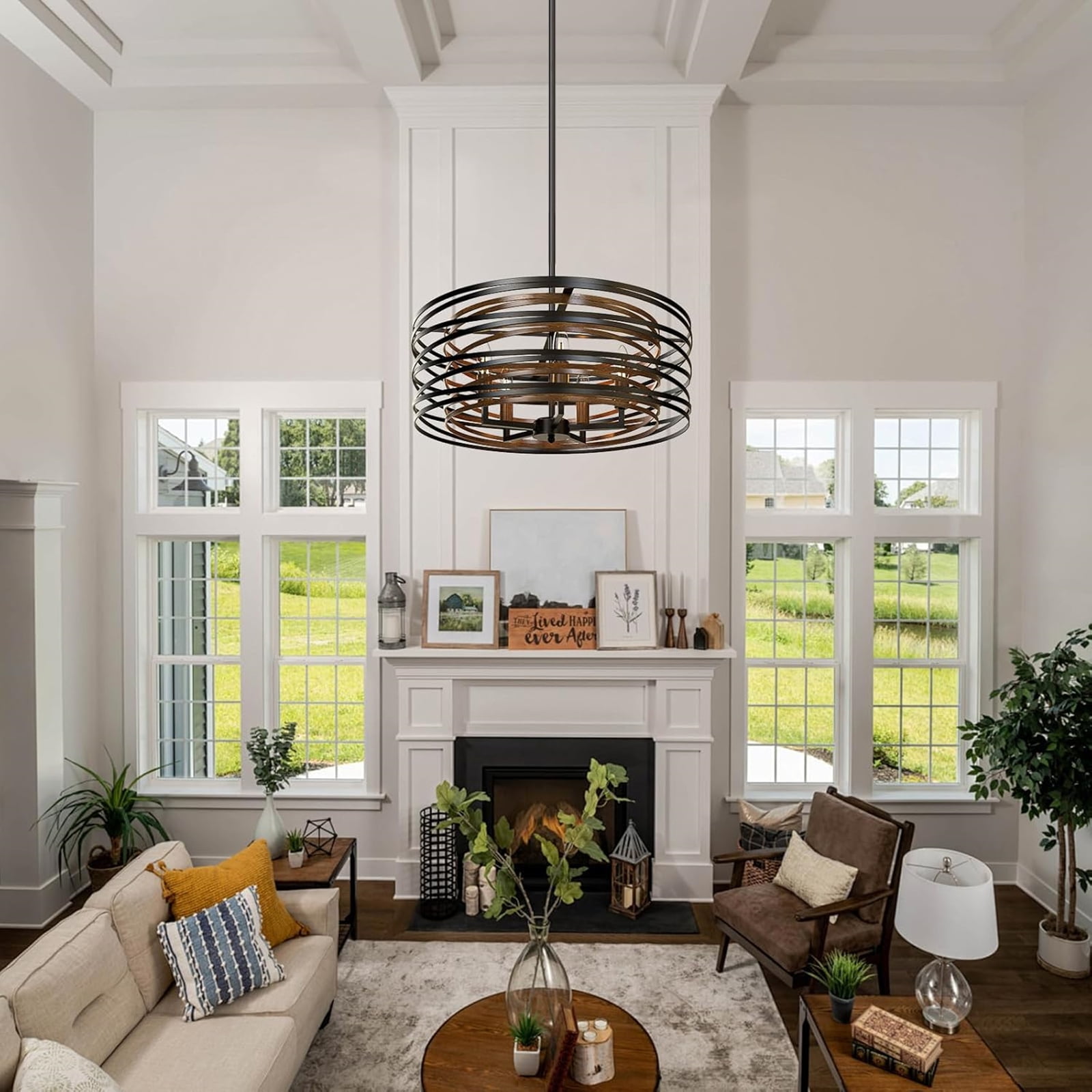 5-Light Dinging Room Lighting Black Rustic Farmhouse Chandelier, 20”Modern Chandeliers Hanging Light for Dining Room Kitchen Island Bedroom Foyer Entryway