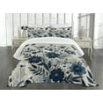 thumbnail image 2 of Ambesonne Navy Blue Quilted Bedspread Set 3 Pcs, Moon Phases and Flowers, King Size, Night Blue Pale Grey, 2 of 4