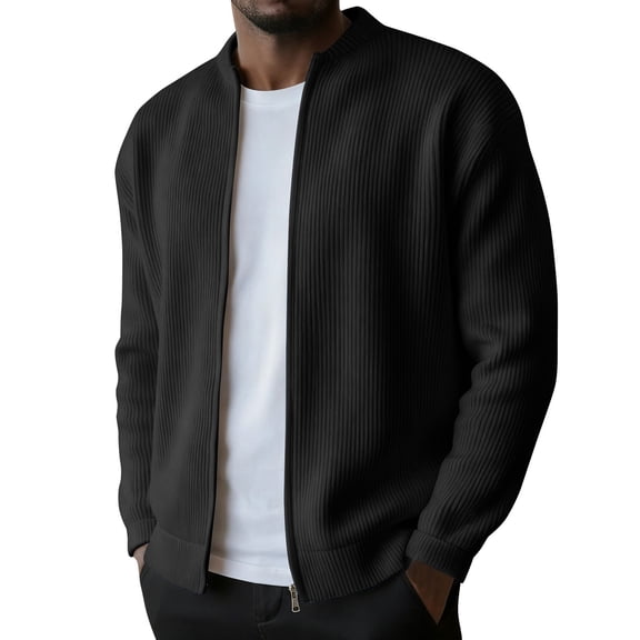 LEKWK Mens Sweaters Regular Fit Long Sleeve Cardigans Full Zip Ribbed Knit Texture Warm Soft Jacket Casual Business Fall Winter Outwear