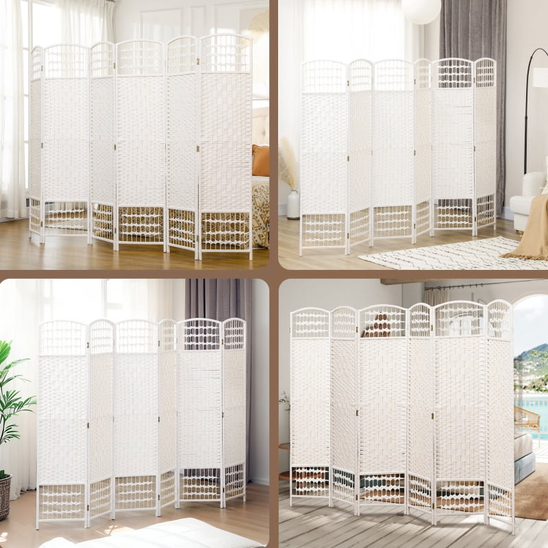 Alvantor 6-Panel Folding Privacy Screen with Hand-Woven Design, Freestanding Room Divider 94.5"x66.9" White