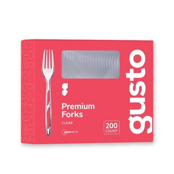 GUSTO [200 Count] Premium OKA4 Heavyweight Disposable Forks - Clear Plastic Forks, Plastic Cutlery, Perfect for Parties, Events, and Catering (Formerly Comfy Package)