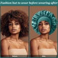 thumbnail image 4 of 4 Pack Silk & Satin Bonnets for Women/Men , Extra Wide Band Hair Wrap Cap for Curly & Natural Hair , Sleeping & Shower Protection (Black/Peacock Blue/Pink/Khaki), 4 of 6