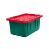 Homz Durabilt 15 Gallon Container, Green Base and Red Lid, Set of 2