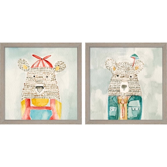 Great Art Now Deanie Beanie Bear & Mr. Bolo Bear by Natalie Timbrook, 2 Piece Framed Art Set Each 13"W x 13"H