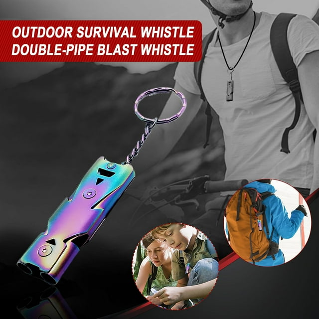 Agiferg Sifflet de Survie Extérieur en Acier Inoxydable Double Tube Haute Fréquence