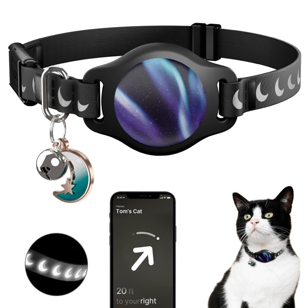 Funda tipo collar de gato con soporte para AirTag de Apple, color negro