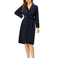 thumbnail image 2 of INSPIRE CHIC Women's Belt Tie Robe Winter Pajamas Nightgown Midi Warm Bathrobe M Navy, 2 of 6