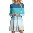thumbnail image 2 of Robes d'Automne pour Femmes Col Rond Bloc de Couleur Robe à Manches Longues Décontractée Ample Tunique Évasée Mini Robes, 2 of 5