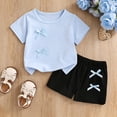 thumbnail image 5 of SGMVNU Toddler Baby Girls Clothes Set, Short Sleeve Bowknot Top and Bows Shorts 2Pcs Spring Summer Outfit, Size 9-12 Months, qp1-Light Blue, 5 of 8