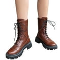 thumbnail image 3 of Xfvqtps Winter Ankle Boots for Women Fashion Low Heel Lace up Round Toe Comfortable Unique Mint Color Brogue Design Casual Boots Brown, 3 of 8