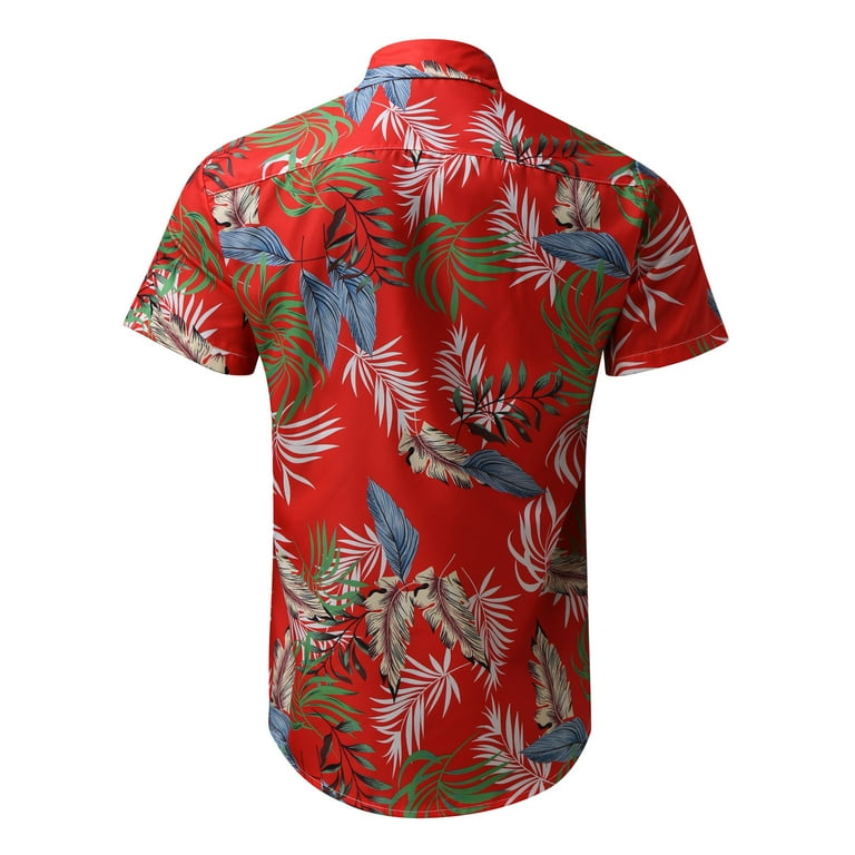 Vsssj Button Down Shirts for Men Oversized Fit Colorful Floral Printed Short Sleeve Collared Button Down Tee Top Summer Beach Vacation T-shirts Red XL