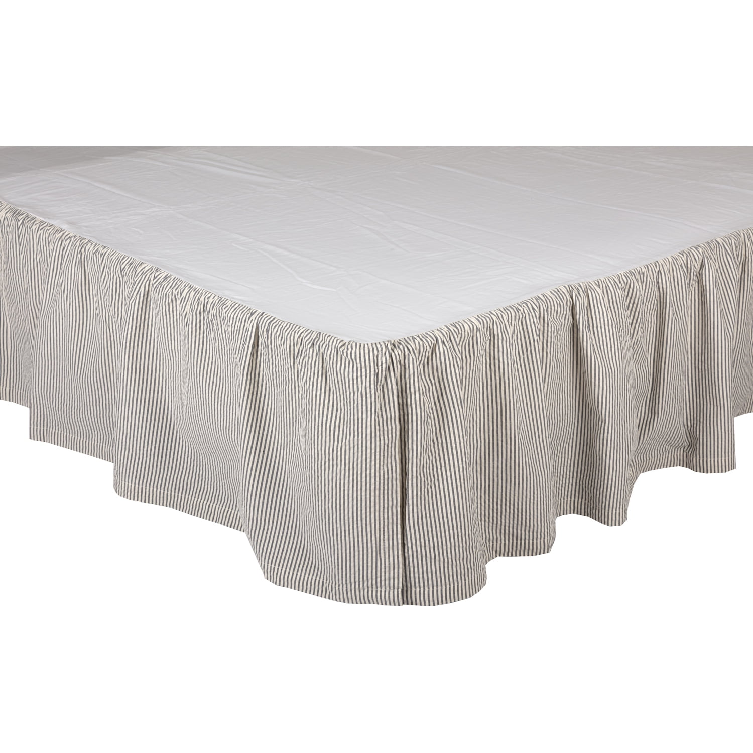VHC Brands Hatteras Seersucker Ticking Striped Cotton Americana Split Corners Gathered Twin Bed Skirt, 39x76x16, Denim Blue