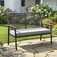thumbnail image 5 of LIFERUN 2-Seat Patio Bench, Wide Outdoor Rattan Love Seat Bench with 3.15in Thick Cushion, WPC Armrest, 704 lbs Capacity, for Garden, Balcony, Porch, Grey, 5 of 11