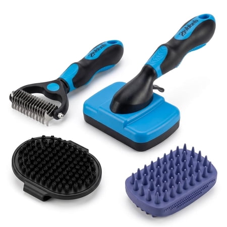 4PCS Self Cleaning Slicker Brush Pet Grooming Rake Bath Brush & Massage Brush for Short/Long Haired Dogs Cats & Horses Pet Grooming Deshedding Tools - Pet Supplies (Green Black)