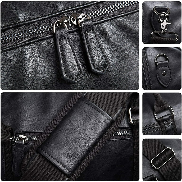 FR Fashion Co. 21 Men's Classic Leather Duffle Bag - Black