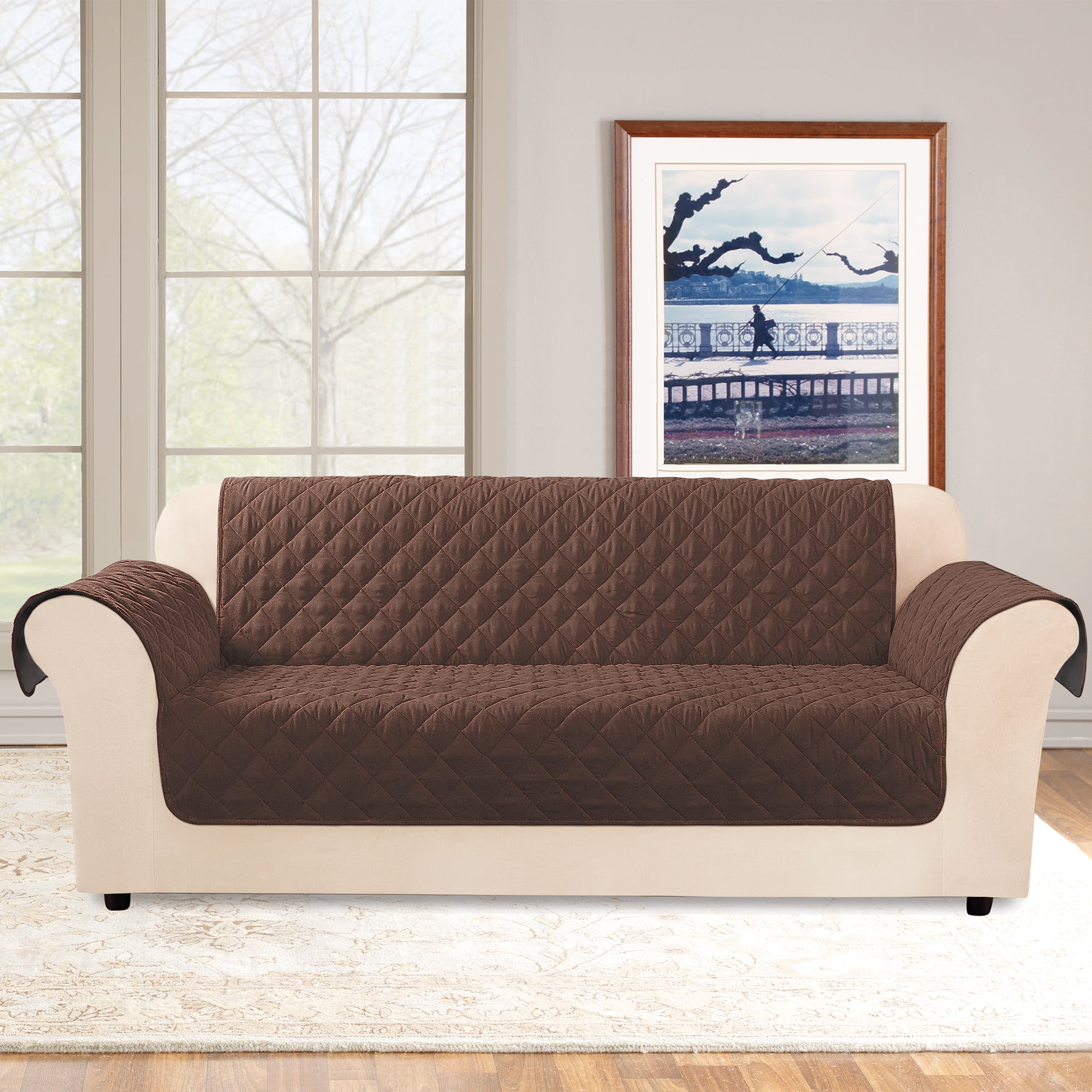 Microfiber Non-Slip Sofa Furniture Cover | Chocolate | Water Resistant | Machine Washable One Piece