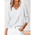 thumbnail image 6 of Female Long Sleeve V Neck Sweaters Fall Casual Classic Soft Loose Fit Basic Pullover Jumper Top Cream White L, 6 of 10