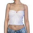 thumbnail image 2 of Gibobby Camiseta sin mangas con tirantes de flores 3D con pliegue en el pecho umbilical abierto corto sexy de ocio de verano para mujer(Blanco,M), 2 of 5