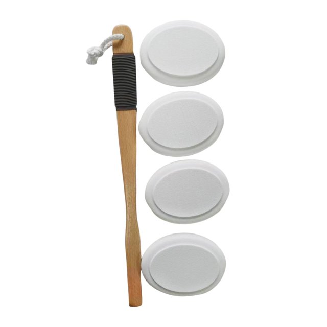 Aplicador de loción para la espalda, 1 mango, 4 almohadillas, cepillo corporal, herramienta lavable para el cuidado de la piel. blanco