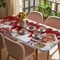 thumbnail image 3 of Red Christmas Table Cloths for 4 Foot Rectangle Tables, Santa Snowman Snowflake Gifts Elk Patio Waterproof Elastic Fitted Tablecloths, Washable Rectangular Table Cover for Camping, 3 of 8