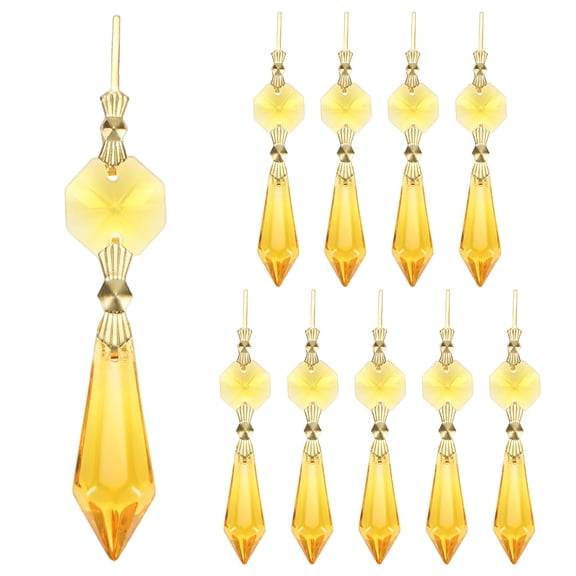 Uxcell 10-Pack Crystals Prisms Glass Tip Beads, 75mm Replacement Chandelier Teardrop Icicle Drops Hanging Pendant [Golden Yellow]