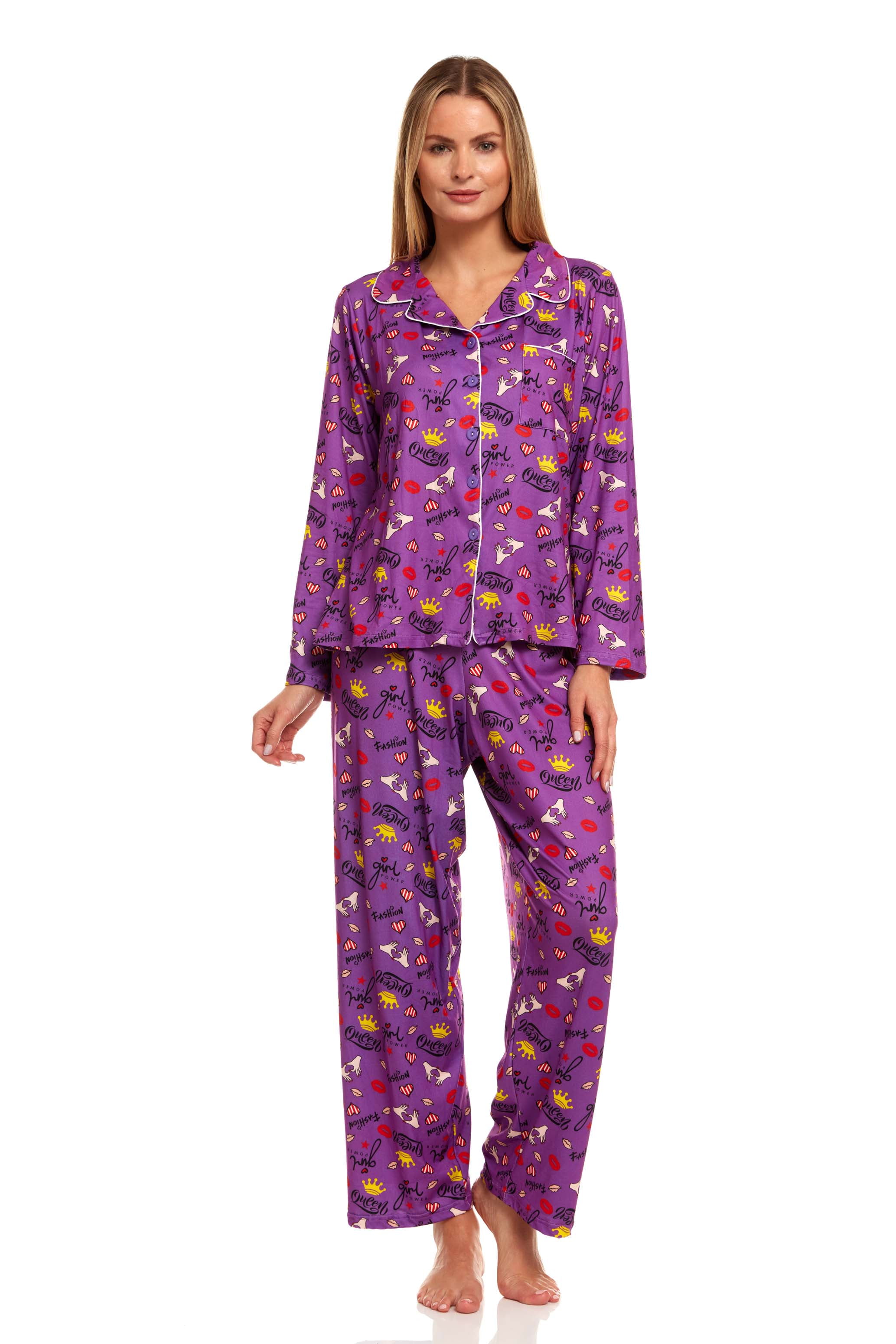 Lati Fashion Women Sleepwear Pajamas Female Long Sleeve Button Down