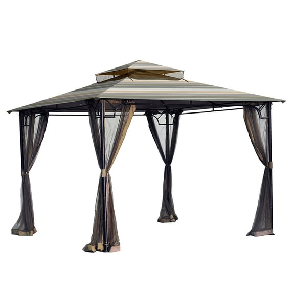 Garden Winds Replacement Canopy Top Cover for the Bamboo Look Gazebo -Standard 350 - Stripe Stone