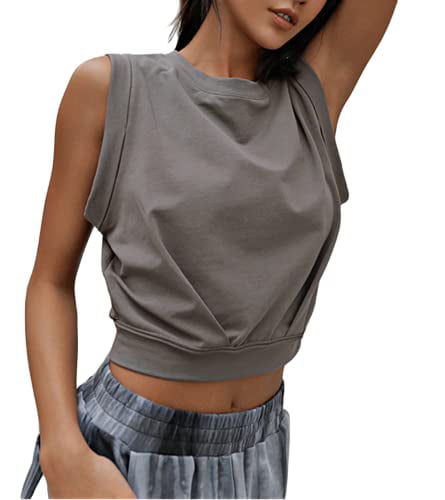ARRIVE GUIDE Crop Top Athletic Shirts for Women Cute Sleeveless Yoga Tops Running Gym Workout Shirts 
