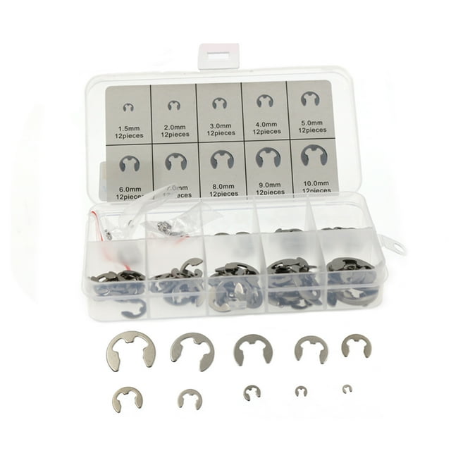 120PCS 304 Stainless Steel E-Clip Assortment Kit M1.5-10 Circlip External Retaining Rings Set 120PCS