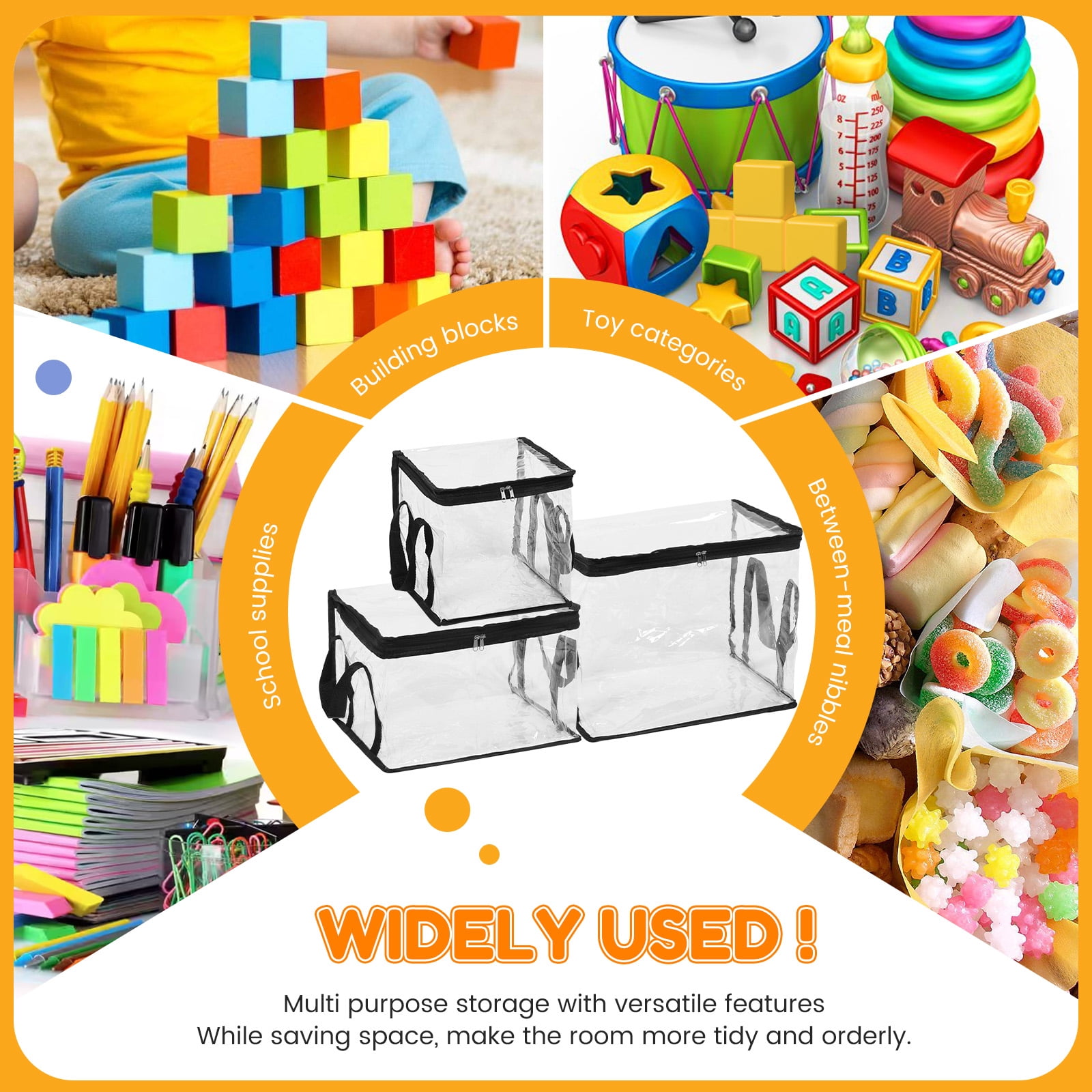 6Pcs Toy Storage Bag with Handle and Zipper Clear PVC Toy Organizer Bag Multipurpose for Doll Board Game Building Block