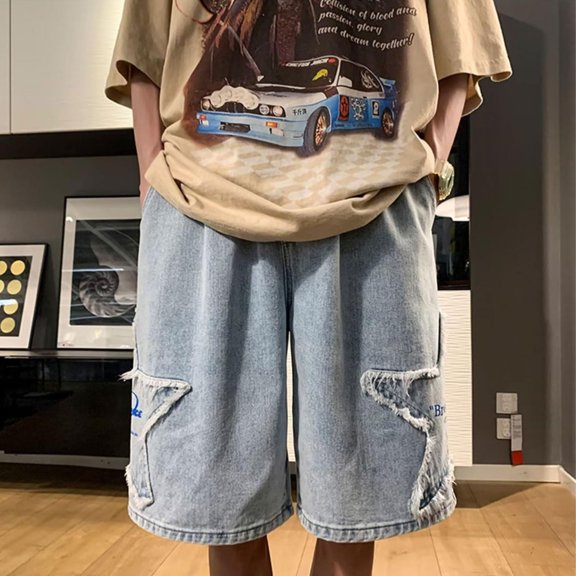 CAIXIA Toddler Boys Baggy Jeans Shorts Wide Leg Denim Shorts Knee Length High Elastic Waisted Sweat Jorts Oversized Husky School Bermuda Shorts Streetwear Preppy Clothes with Pockets