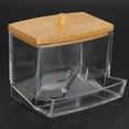 Qtip Holder Dispenser With Bamboo Lids, Clear Bathroom Organizer