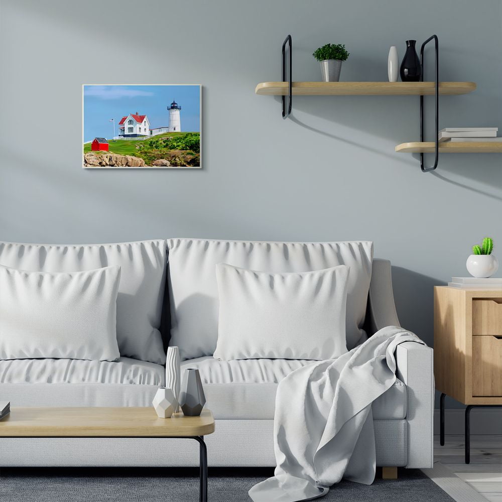 Stupell Industries Lighthouse On Hill Green Blue Coastal Painting Wall Plaque by Emily Kalina