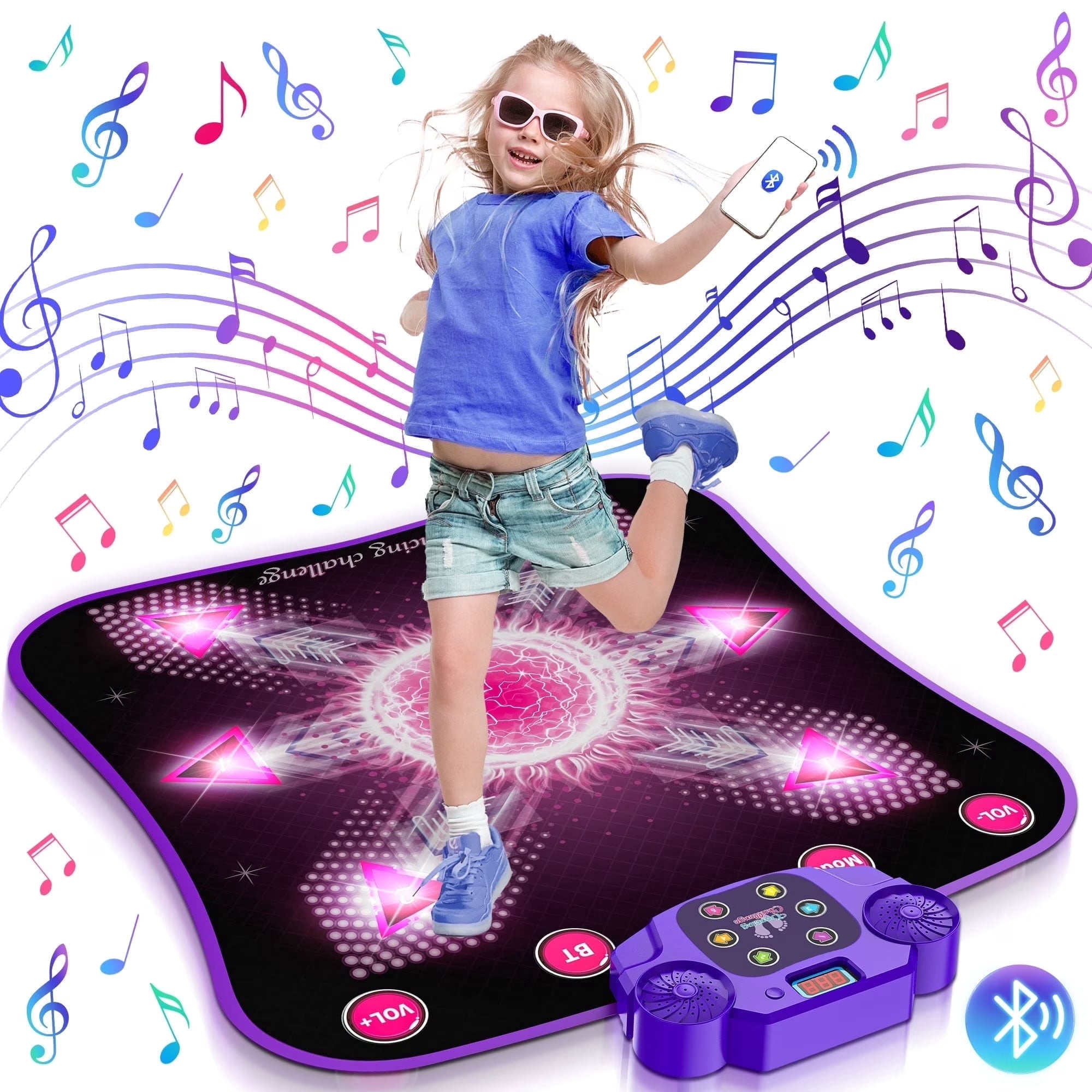 Huge Wave Light-up Dance Mat Toys for Kids 3-12, Upgraded Bluetooth 35 inch Huge Dancing Mat, Music Electronic Dance Pad, Christmas Birthday Gift Girls Toys for 4-6 7-11