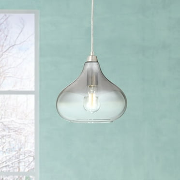 Possini Euro Design Brushed Nickel Mini Pendant 9 1/2" Wide Modern LED Smoked Graded Glass for Dining Room Living House Foyer Kitchen Island Entryway