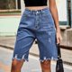 thumbnail image 5 of Jean Shorts Mujeres Casual Cintura Bolsillo Sólido Jeans Medio Shorts, Poliéster para la Calle de Primavera Verano Y el Uso Diario, 5 of 9
