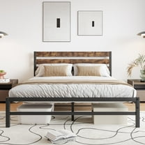 SESSLIFE Brown Queen Metal Bed Frame, High Metal Platform Bed w/ Wood Headboard, Modern Bed Frame with Under Bed Storage, Non-Slip, No Box Spring Needed, Easy Assembly