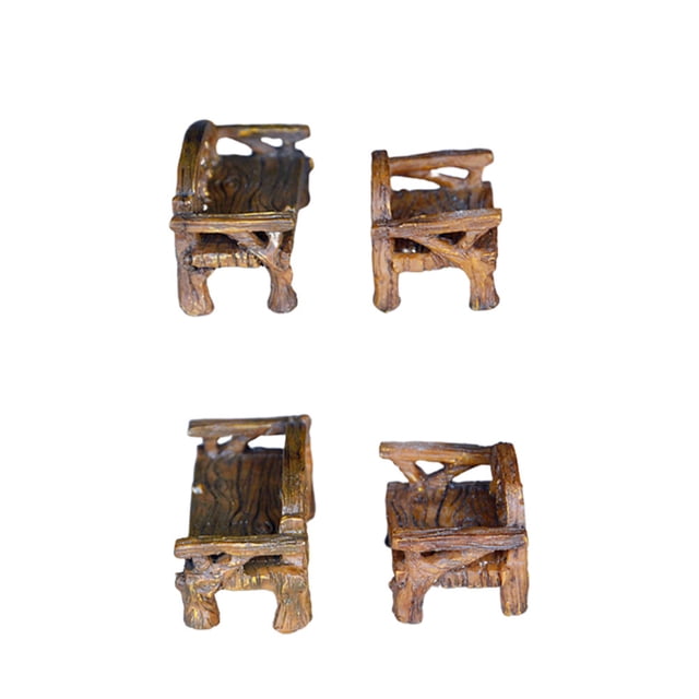 4 Unids Elegante Silla de Taburete de Resina Simulada Miniatura Paisaje Decoraciones de Banco Adornos de Escritorio para Suministros de Casa de Muñecas (Estilo Mixto)