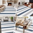 thumbnail image 6 of Blue Gray Striped Large Area Rugs for Bedroom Living Room, Soft Non Slip Carpet Bedside Rug, Farmhouse Stripe Art Rectangular Floor Cover Kitchen Accent Rug 5'x7' for Dining Room/Office, 6 of 9