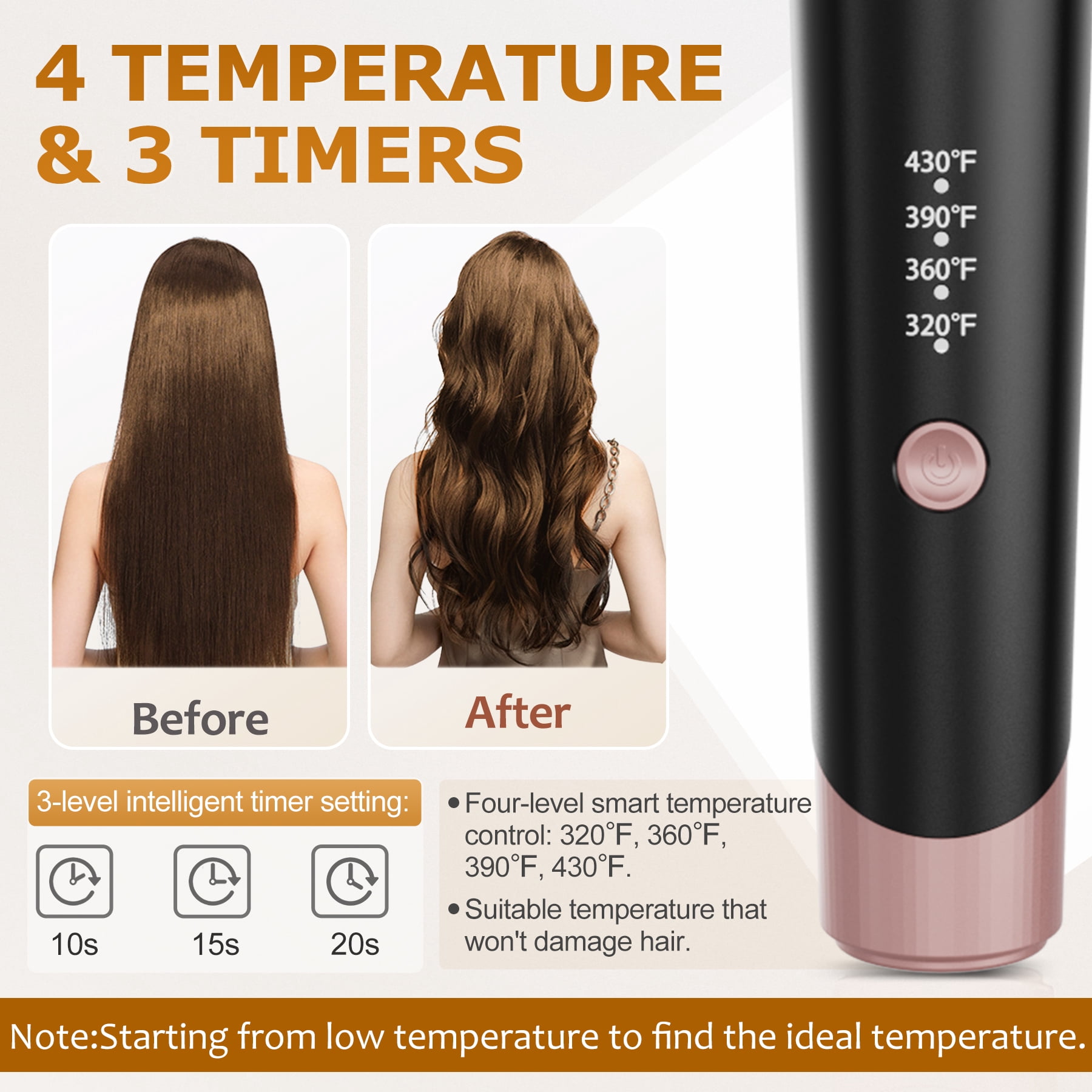 BILITOK Auto Hair Curler, Automatic Curling Iron with 4 Temperature & 3 Timer, Automatic Shut-Off, Anti-Scald, Anti-Tangle Rotating Curling Wand for Hair Styling Black