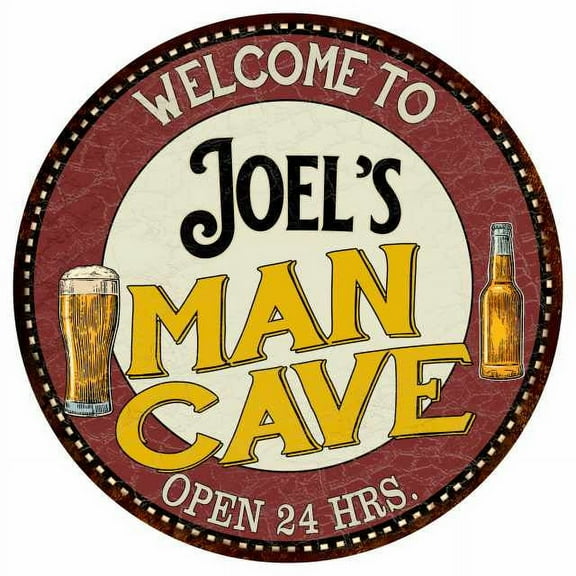 Joel's Man Cave 14" Round Metal Sign Kitchen Bar Wall Decor 100140035072
