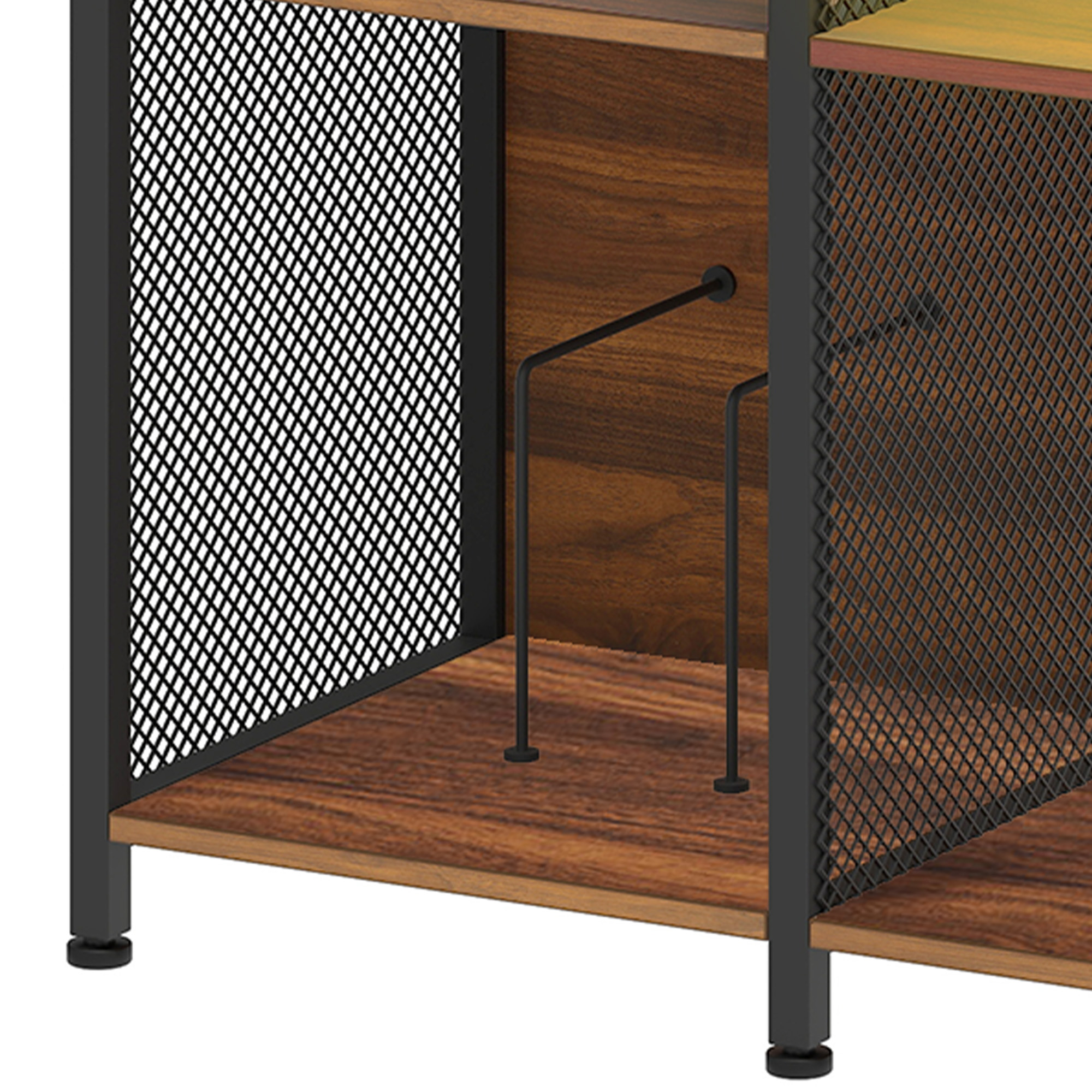 Uforic 3-Tier Vinyl Record Player Stand with RGB LED Light, Power Strip (AC/USB), Walnut Storage Cabinet Holds 300 Albums