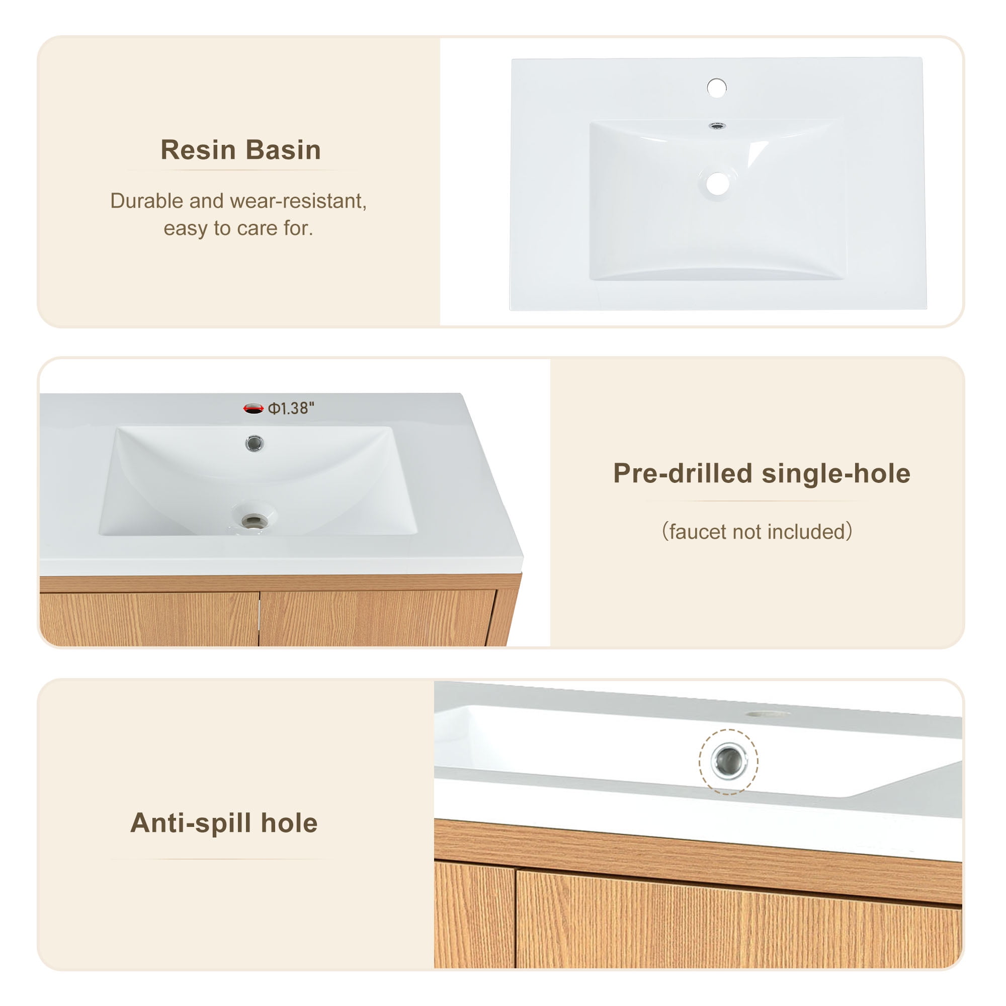 Euroco 30" Bathroom vanity Set with Sink, Combo Cabinet, Bathroom Storage Cabinet, Solid Wood Frame