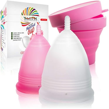 Talisi Reusable Menstrual Cups Set of 2 with Collapsible Silicone Foldable Sterilizing Cup - Tampon and Pad Alternative - Menstruation Feminine Period Cup for Regular and Heavy Flow with Sterilizer