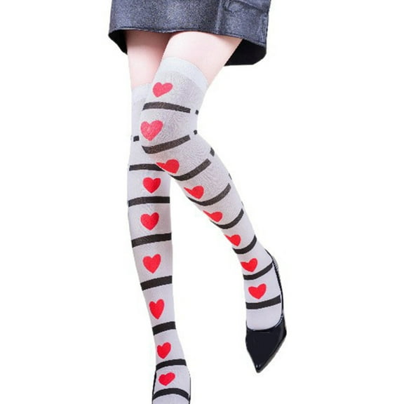 Heart Halloween Printed Thigh High Socks Stretchy Polyester Hosiery For Women Party Costume