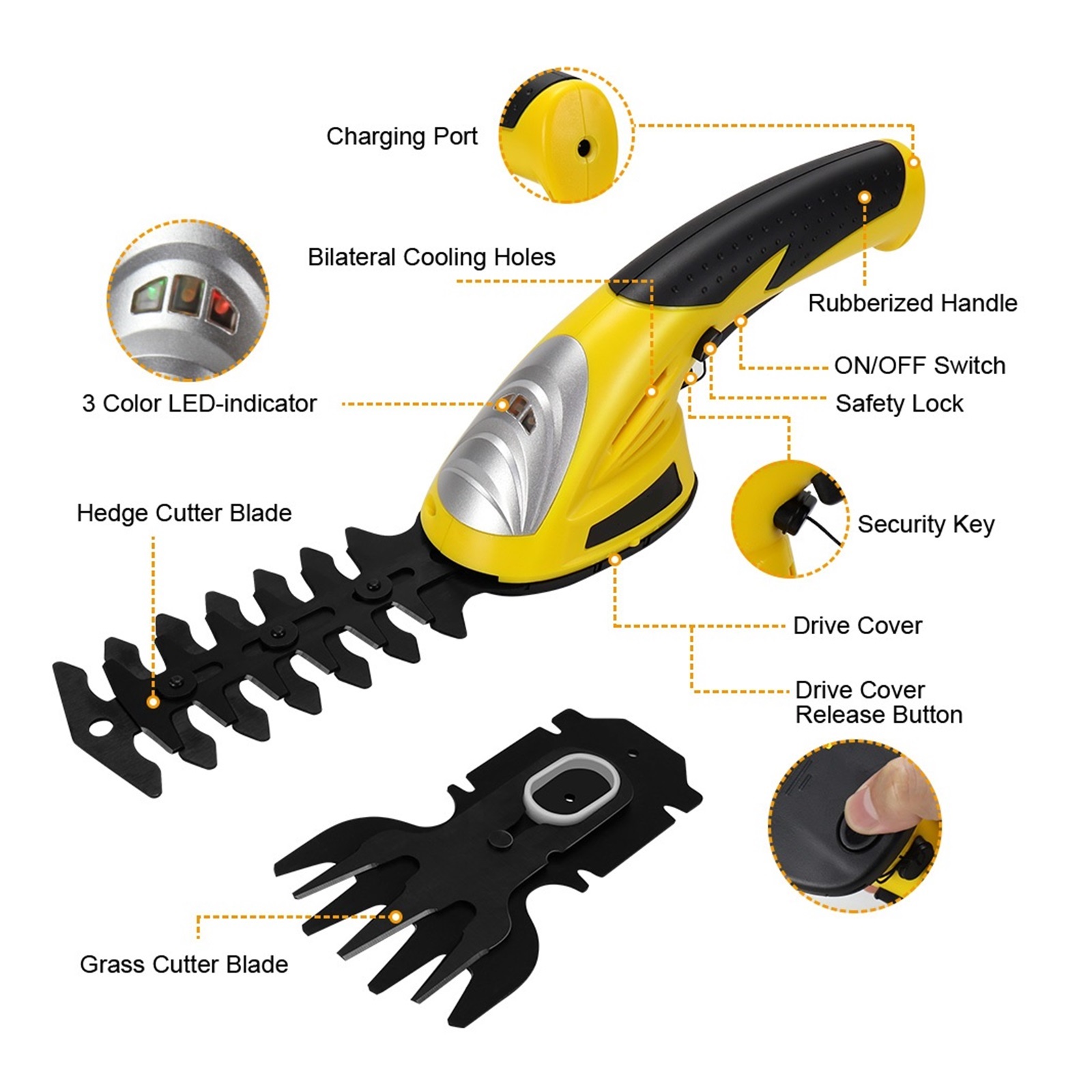 7.2V Hedge Trimmer Electric Trimmer 2 In 1 Cordless Grass Rechargeable Garden Trimmers Tool For Grass Shears Shrub ,2 IN 1 Trimmer & Edger