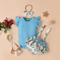 thumbnail image 2 of Body De Bebé, Conjunto De Canastilla, Monos Para Niñas Pequeñas, Moda, Estampado De Flores, Volantes, Mono De Manga Corta, Mono, Traje Con Lazo Azul Odeerbi LM103-8531, 2 of 9