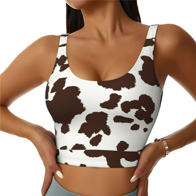 Fotbe Brown Cow Sujetador Deportivo Largo sin Aros para Mujer con Almohadillas y Soporte Medio, Transpirable y Absorbente, Camiseta Tipo Chaleco o Tank Top-Large